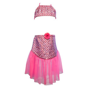 5424D Girls Diamond Mermaid Swimsuit Set Hot Pink